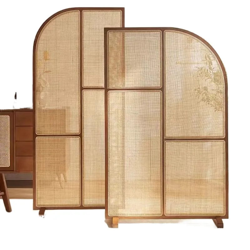 

Japanese-style solid wood rattan screen new small apartment living room retro partition wall removable bathroom entrance screen