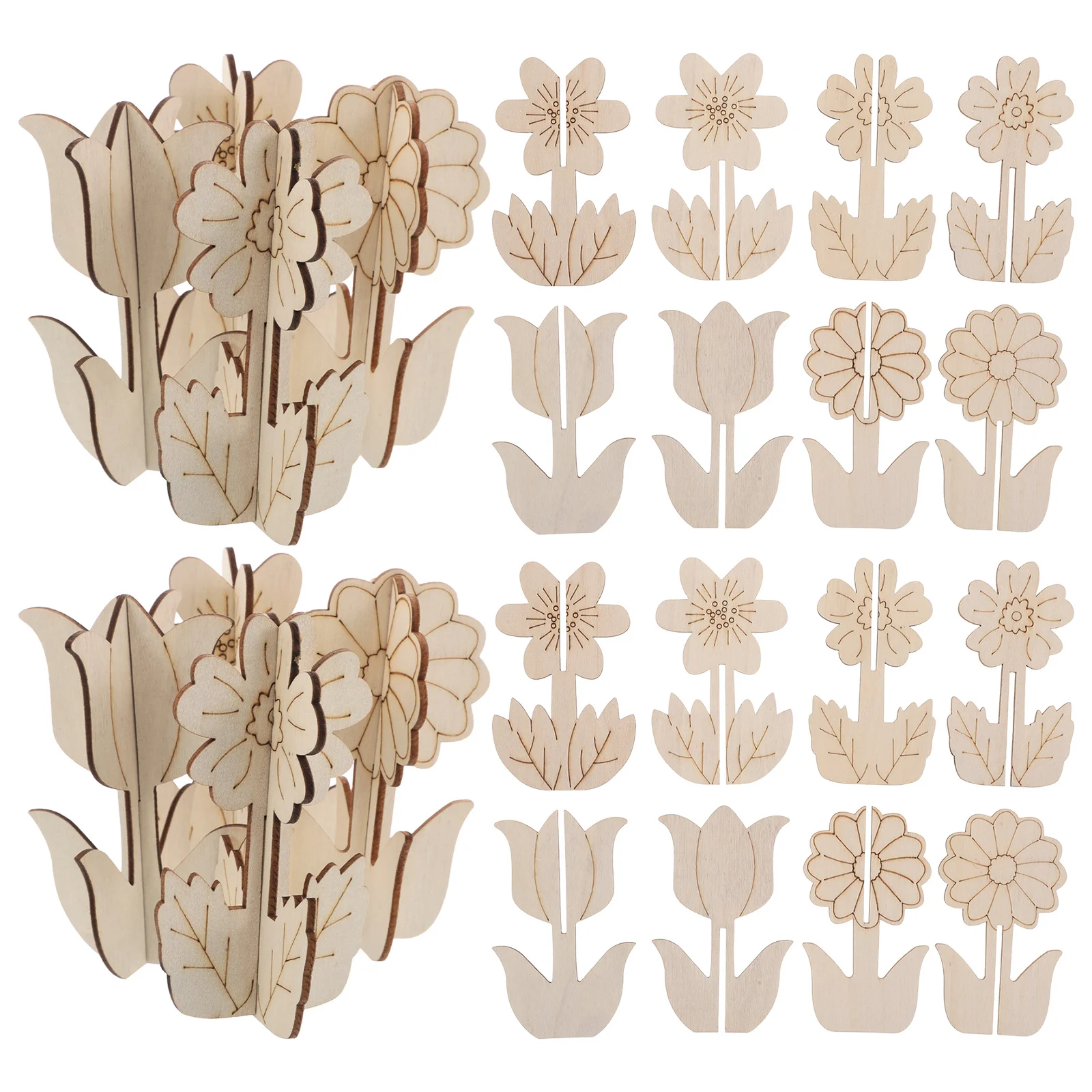 

32pcs Handmade Doodle Flowers Unfinished Wood Craft Projects Paintable Flower Wood Cutouts For Diy Decorations Wedding