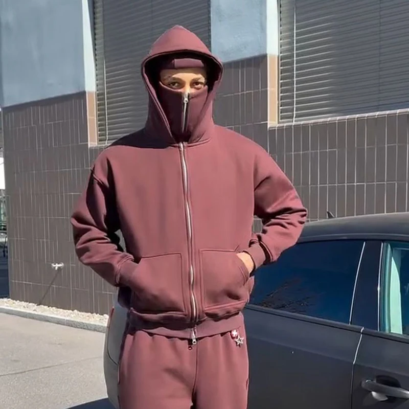 النينجا نمط مقنعين البلوز الخريف الشتاء طويلة الأكمام سستة سترة مزدوجة الرأس قبعة قناع وظيفية عارضة الشارع الشهير #5