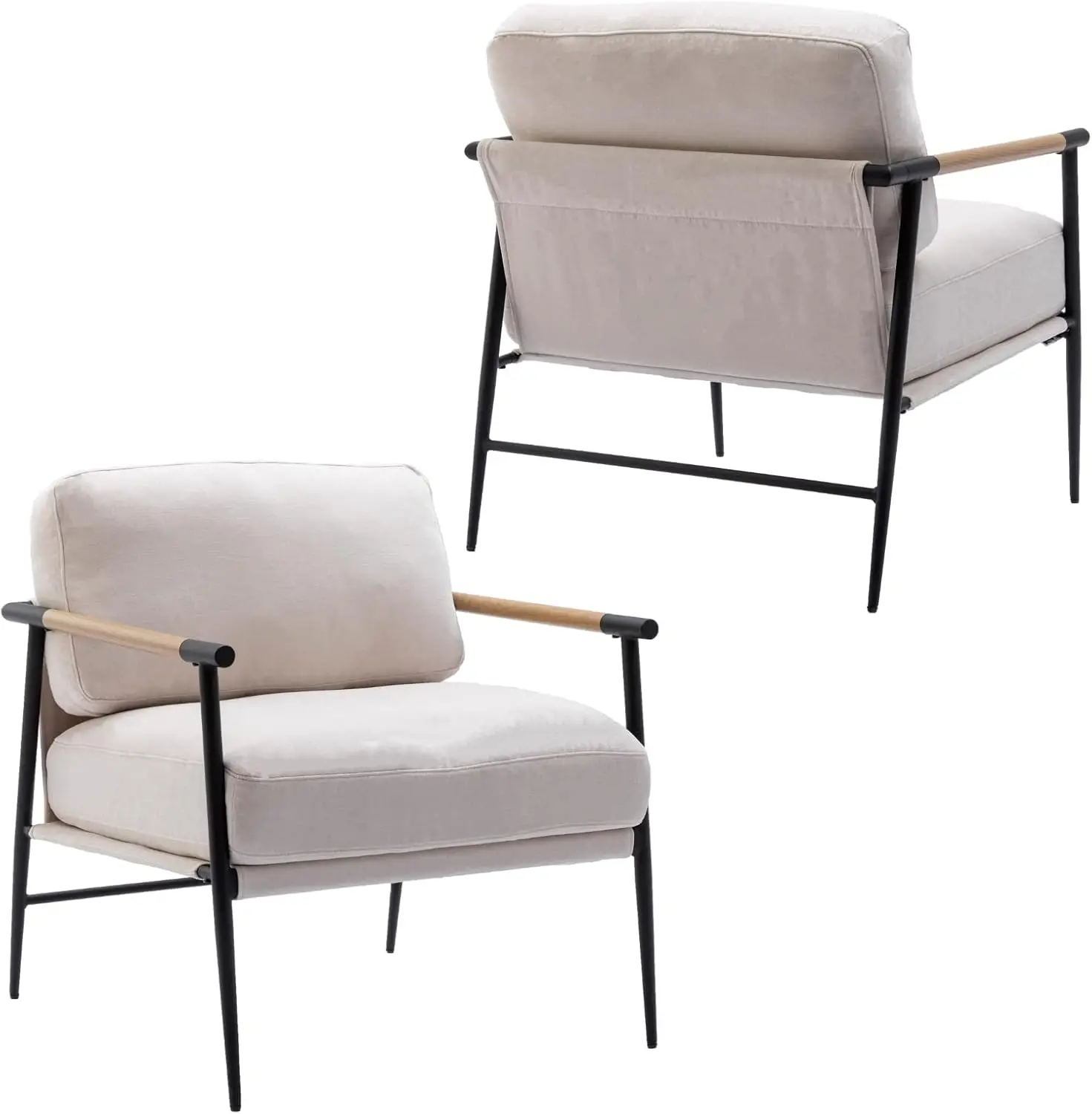 

Mid Century Chenille Accent Chairs Set of 2, Ultra Soft Living Room Chair with Metal Legs Modern Armchair Upholstered Comfy