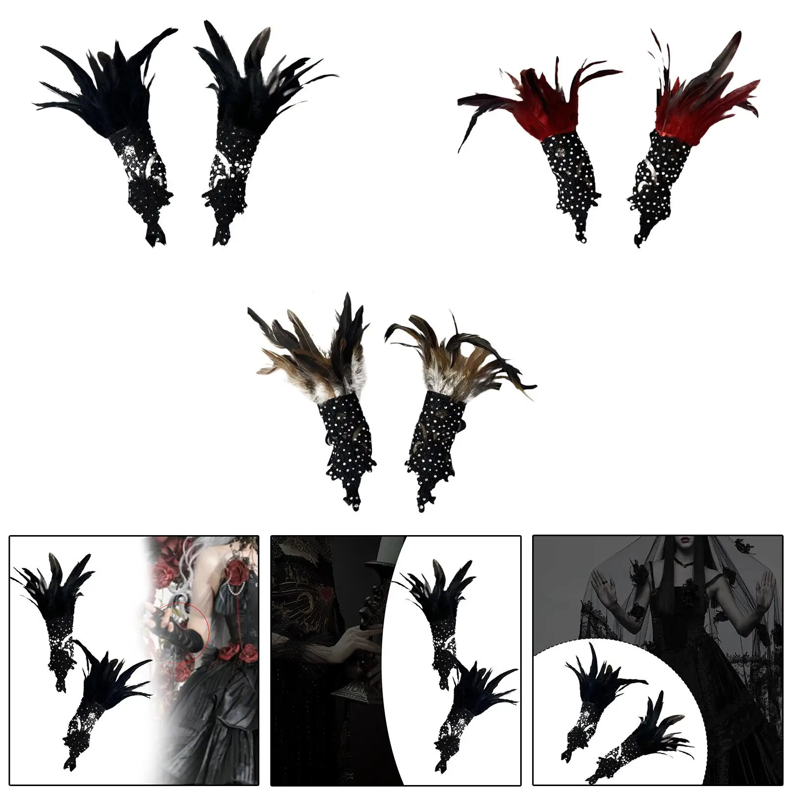 Gothic Gloves Adjustable Lightweight Decorative Gloves Halloween Gloves for Cosplay Halloween Stage Show Masquerade Carnival