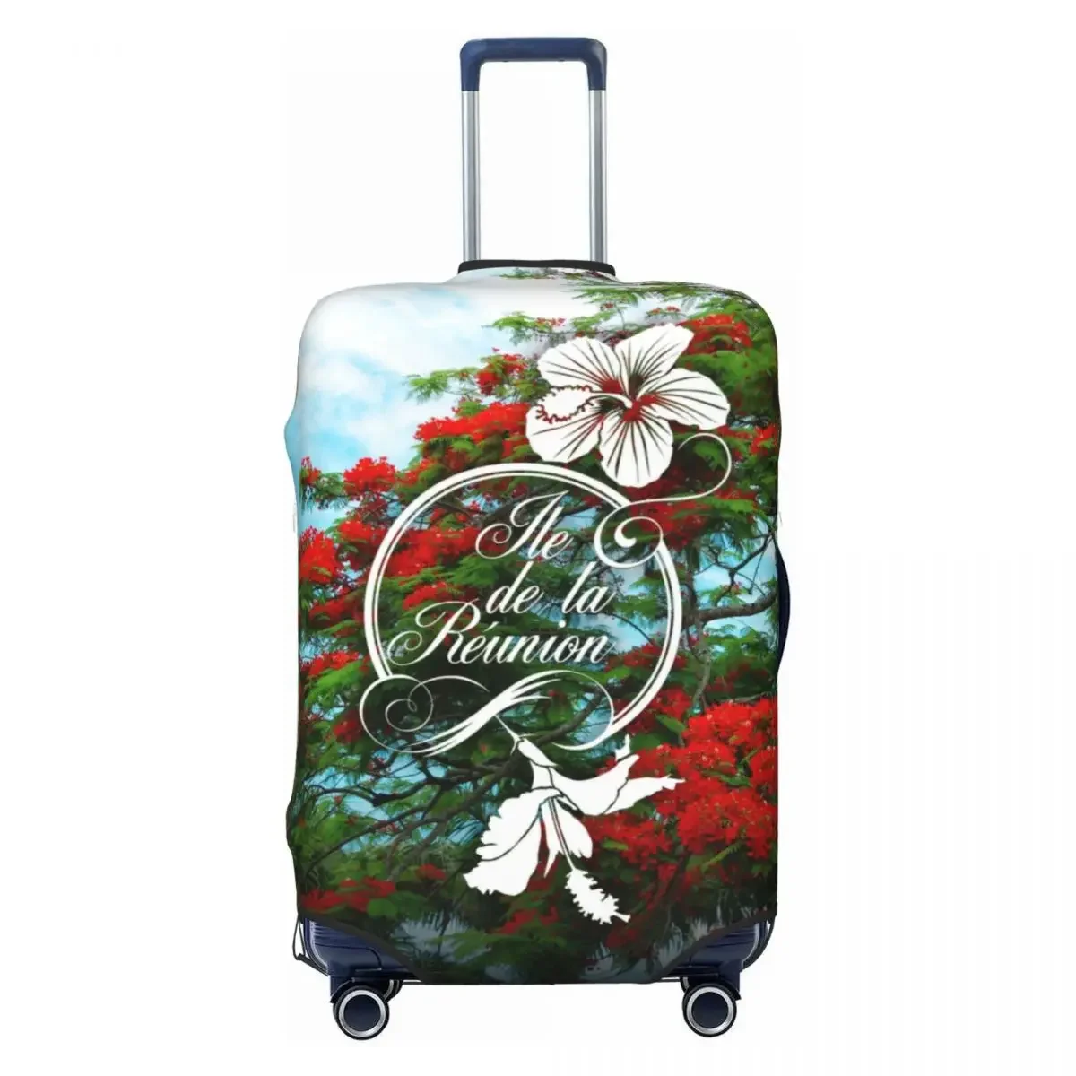 Funda de equipaje personalizada con patrón de flores, cubierta protectora para maleta de viaje, 18-32 pulgadas, hibisco Flamboyant, Isla de Reunión, 974