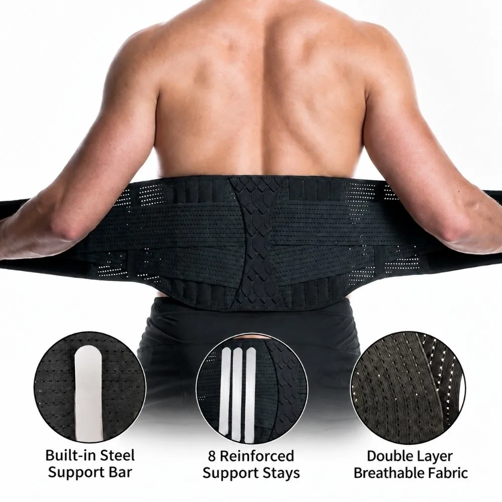 Lightweight Back Brace 360 Degree Support Breathable Lumbar Support Belt Adjustable Strap 8 Reinforced Bone Waist Trainer Belt