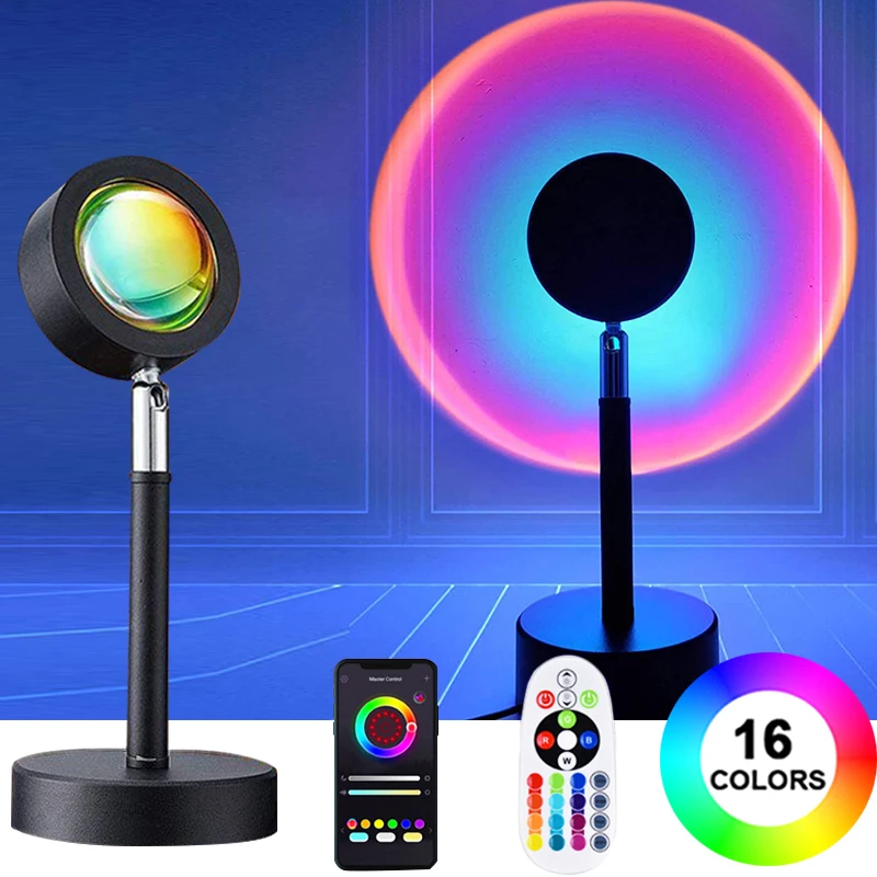 Blurtooth RGB 16 Colors Sunset Lamp APP Remote Control Atmosphere Projection Led Night Light For Home Bedroom Photography Gift