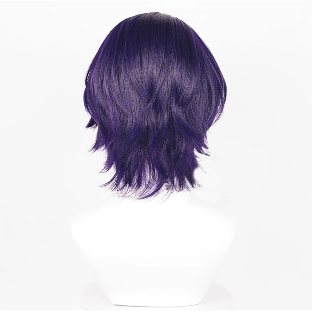 Honkai Star Rail Dr. Ratio Wig Synthetic Short Straight Purple Highlights Game Cosplay Middle Part Hair Wig for Party