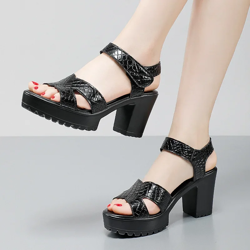 32-43 Genuine Leather Women Sandals Woman Summer Female Thick High Heels Shoes 2023 Platform Sandal Designer Shoes Women Luxury