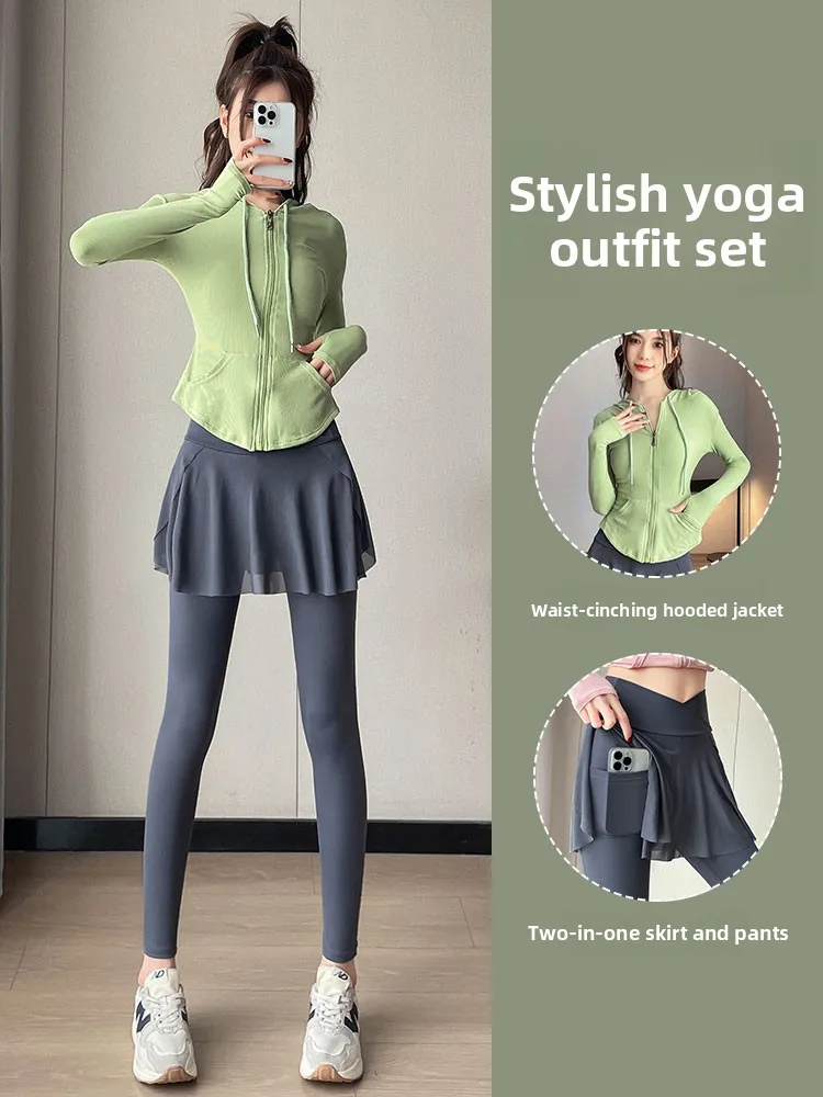 

Women's Yoga Sportswear Set Qui Dry Outdoor Running Fitn Outfit Long Sve Hoodie Zipper Closure Nylon Fabric Spring Se...