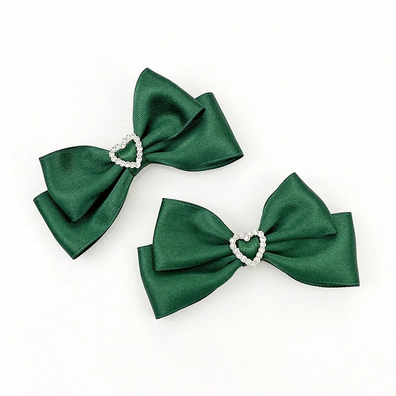 1 Paar herzförmige Strass-Satin-Haarspangen mit Schleife, mehrfarbige Vintage-Haaraccessoires für süße Haare, vielseitige Alltags-Lolita-Kopfbedeckung – Detail 12