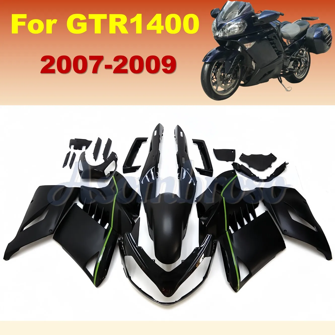 Matte/glossy bodywork fairing for kawasaki GTR1400 ZG1400 2007 2008 2009 2010 Bodyframe Repair Parts floral lines in green