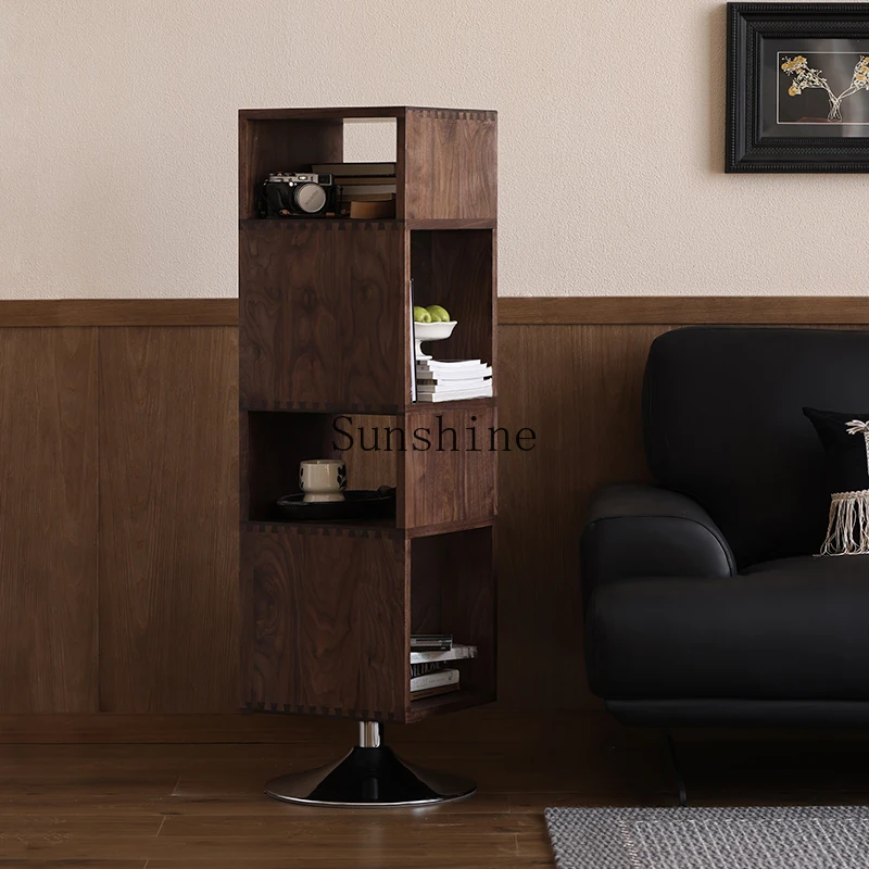 Nordic simple solid wood bookcase black walnut sofa magazine cabinet