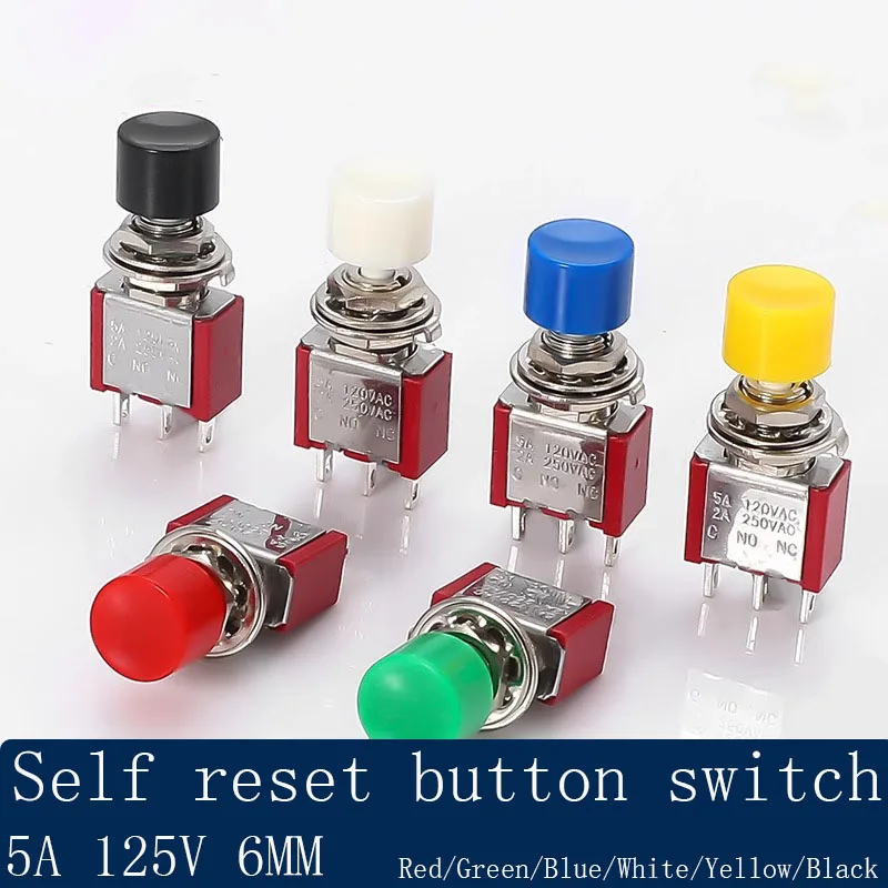 1PCS 3Pin C-NO-NC 6MM Mini Momentary Automatic Return Push Button Switch ON-(ON) 2A 250VAC/5A 120VAC