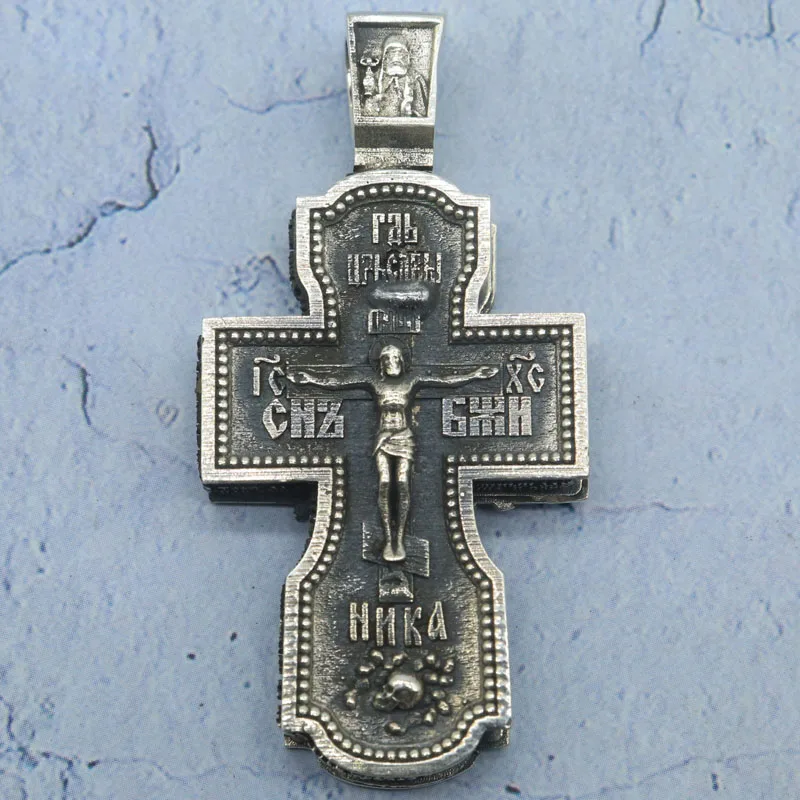 จี้ไม้กางเขนใหญ่แบบพระภิกษุ น้ำหนัก 29.5 กรัม ไม้กางเขนสำหรับสวดมนต์ ศาสนาคริสต์ออร์โธดอกซ์ตะวันออก เงินแท้ 925 ดีไซน์ทันสมัย