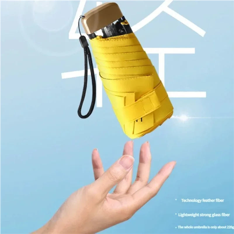 Ultra Light Small Mini Women Five Fold Umbrella Sun Proof Sun Proof Anti UV Sun Rain Dual Use Umbrella Thick Black Glue Pocket S