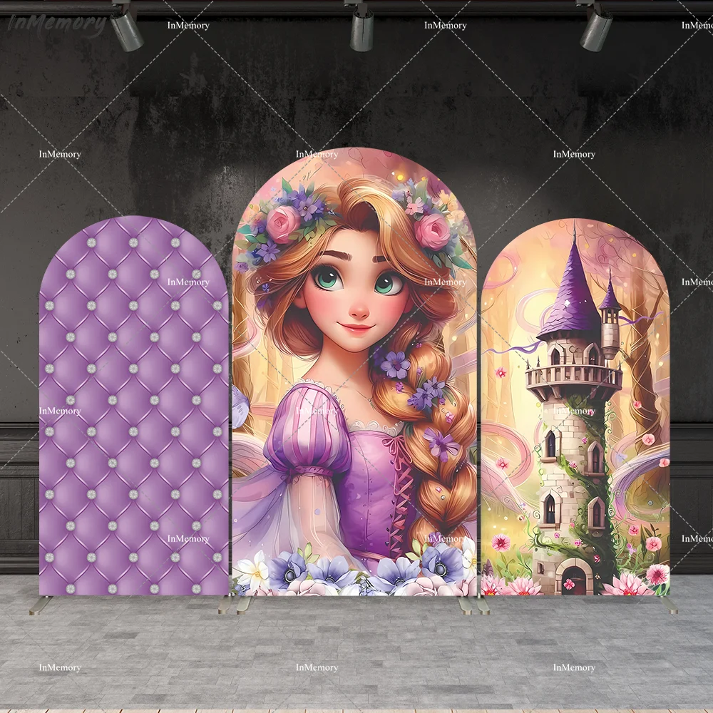 

Disney Purple Castle Background Tangled Rapunzel Arch Cover Backdrop for Girls Birthday Decors Kids Baby Shower Background Wall