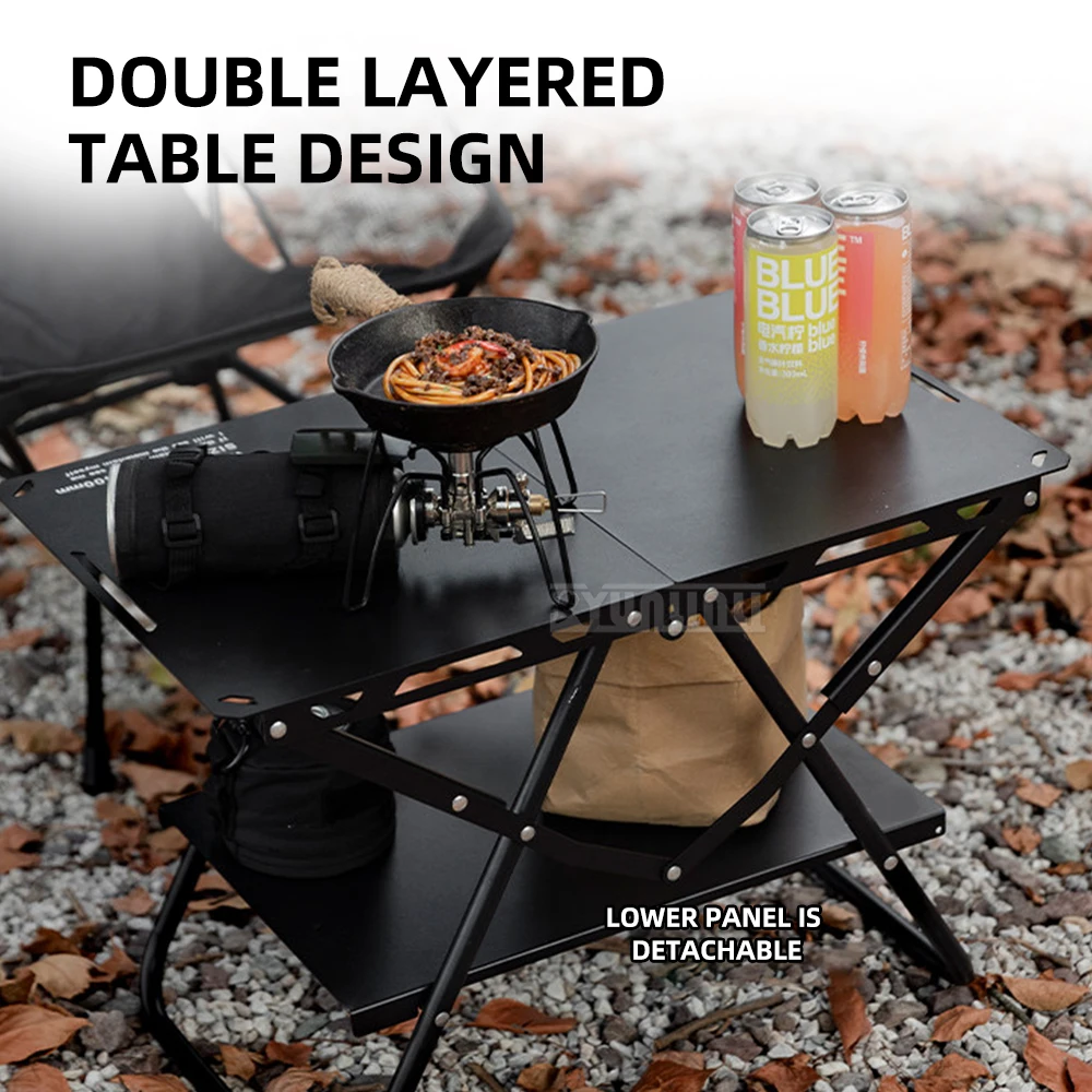 New Outdoor Folding Table: Portable, Double-Tier Aluminum Alloy Camping Table, Quick-Set-Up, Lightweight Tactical Table
