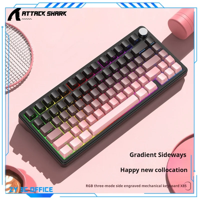 Attack Shark X85 Mechanical Keyboard Rgb Wired Wireless Bluetooth Hot Swappable Side Engraving Game Customized Luminous