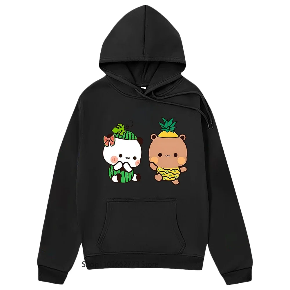 Kawaii Graphic Hoodie Couple Fruits Couple Dudu Pineapple and Bubu Watermelon Sweatshirt Cute Panda Bear Women Men Clothing Soft