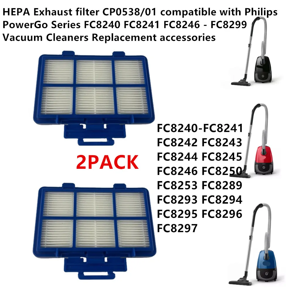 2 uds filtro de escape HEPA CP0538/01compatible con Philips PowerGo serie FC8240 8241 8246-8299 accesorios para aspiradoras