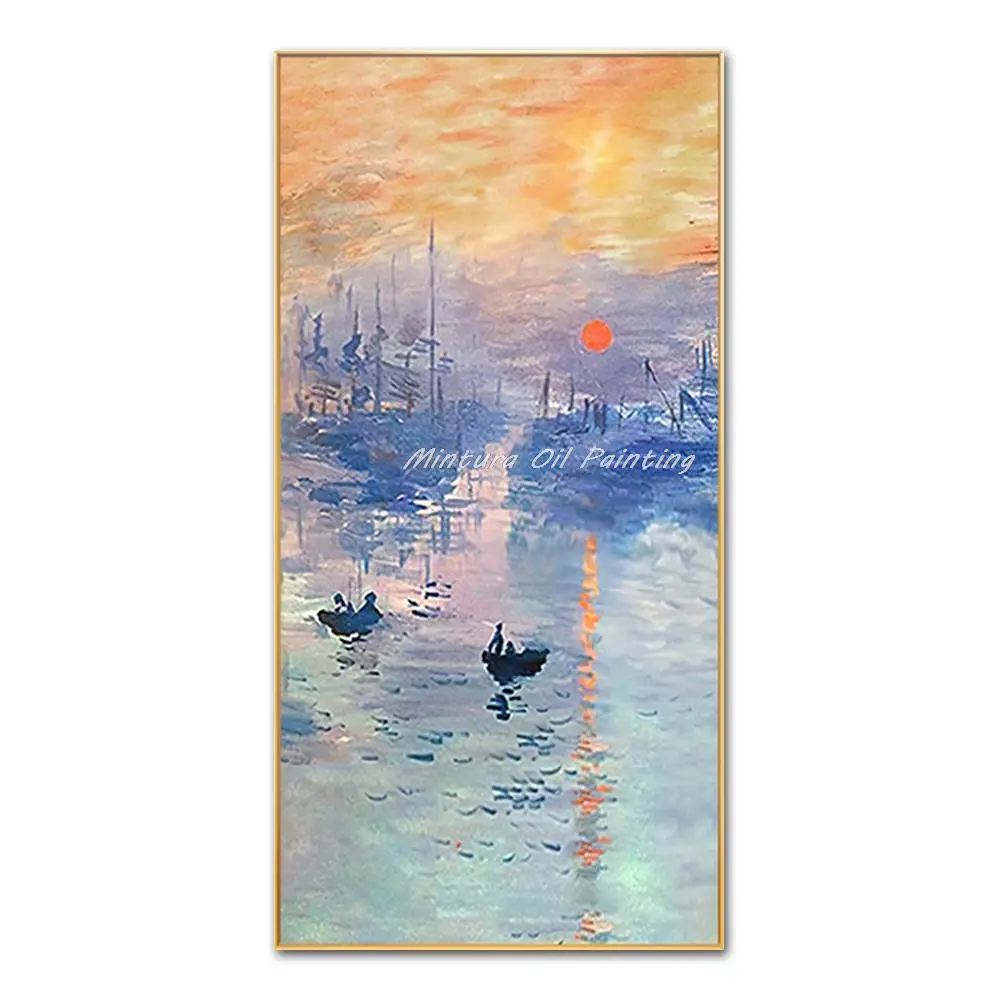 Mintura Large Size Handmade Artwork Handpainted Oil Paintings on Canva The Boat Lake View Modern Hotel Decor Home Decor Wall Art