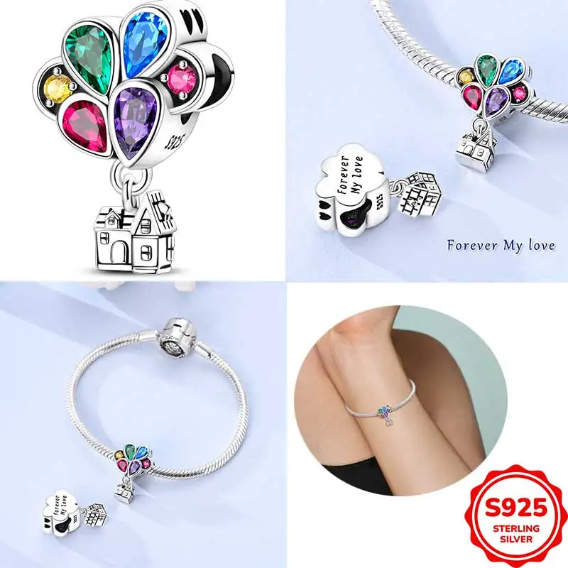 

Original 925 Sterling Silver Balloon Flying House Pendant Charm Beads Fit DIY Bracelet Necklace Engagement Birthday Jewelry Gif