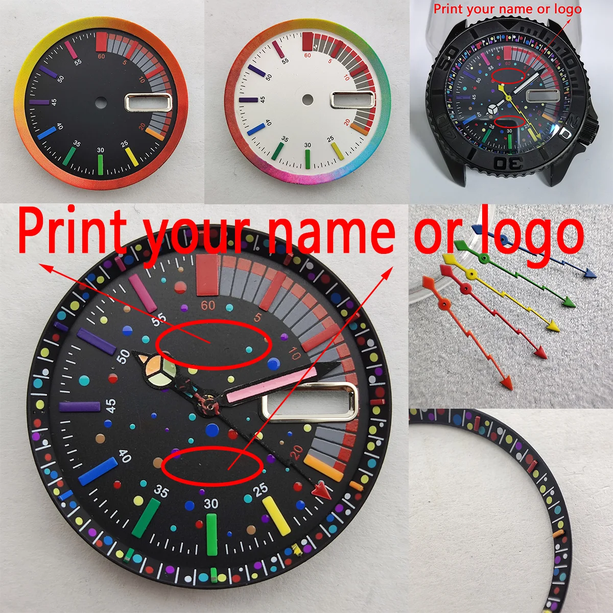 nh35 case rainbow dial rainbow bezel rainbow hands nh35 dial Chapter ring  Inner shadow ring nh36 watch case sub nh36 movement