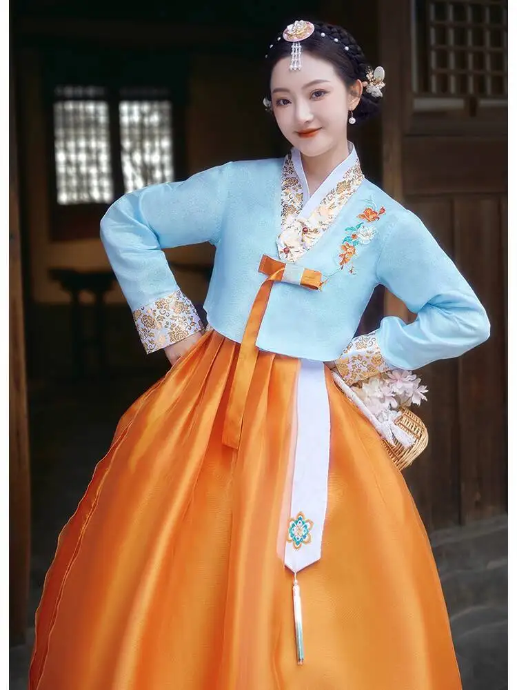 Ensemble de costumes ethniques coréens pour étudiantes adultes, jupe de spectacle traditionnelle Hanbok Yanji, robe de danse de spectacle de frontière