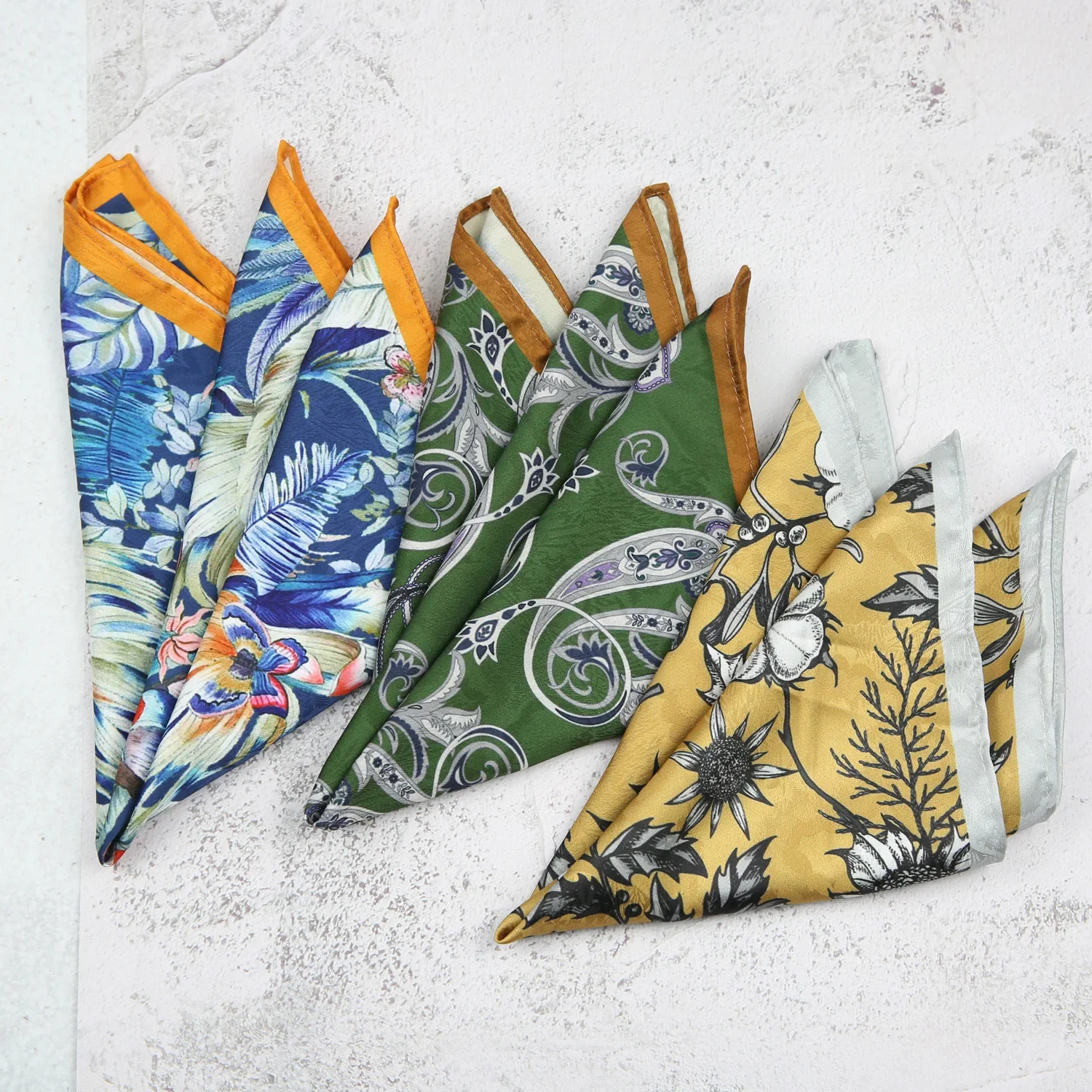 High-end British Exotic Style 33CM Large Pocket Square Soft Single Sided Floral Hanky Fit Man Dinner Party Casual Handkerchief