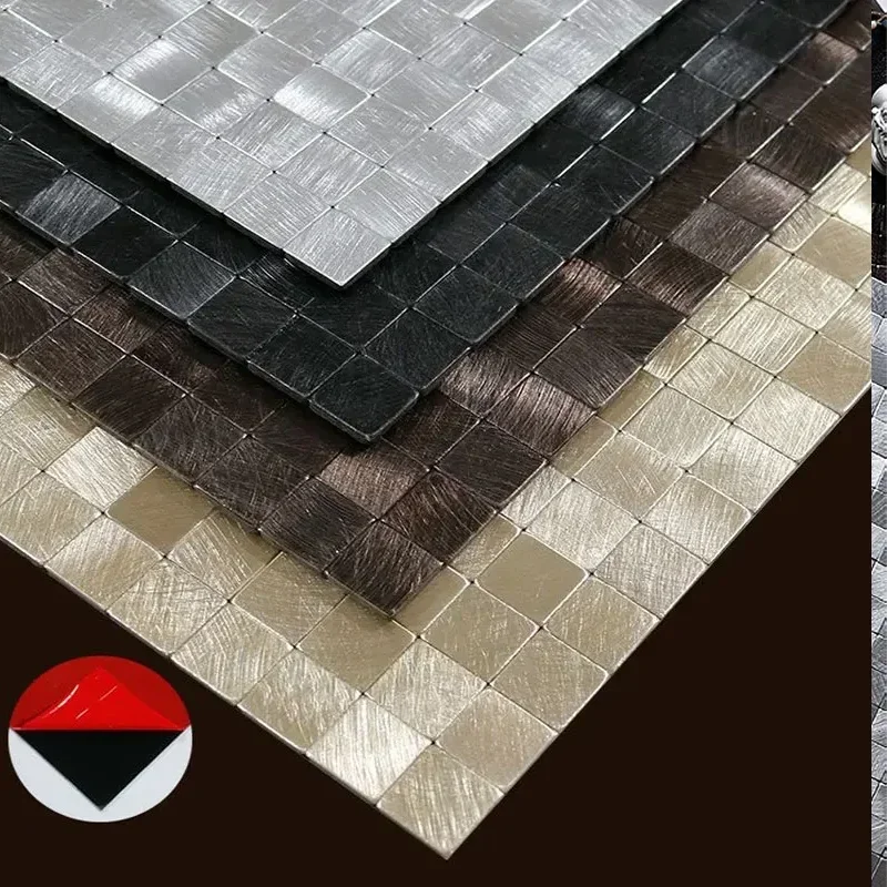 Mosaic Metal Aluminum Plastic Panel Wall Sticker Self-adhesive Peel and stick Abstract Waterproof Kitchen Bathroom Tiles Decors