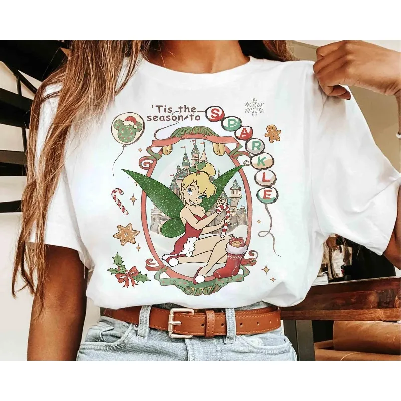 Vintage Tinker Bell Christmas Shine Shine Shirt, Disney Peter Pan Christmas T-shirt  Unisex cotton streetwear harajuku tops