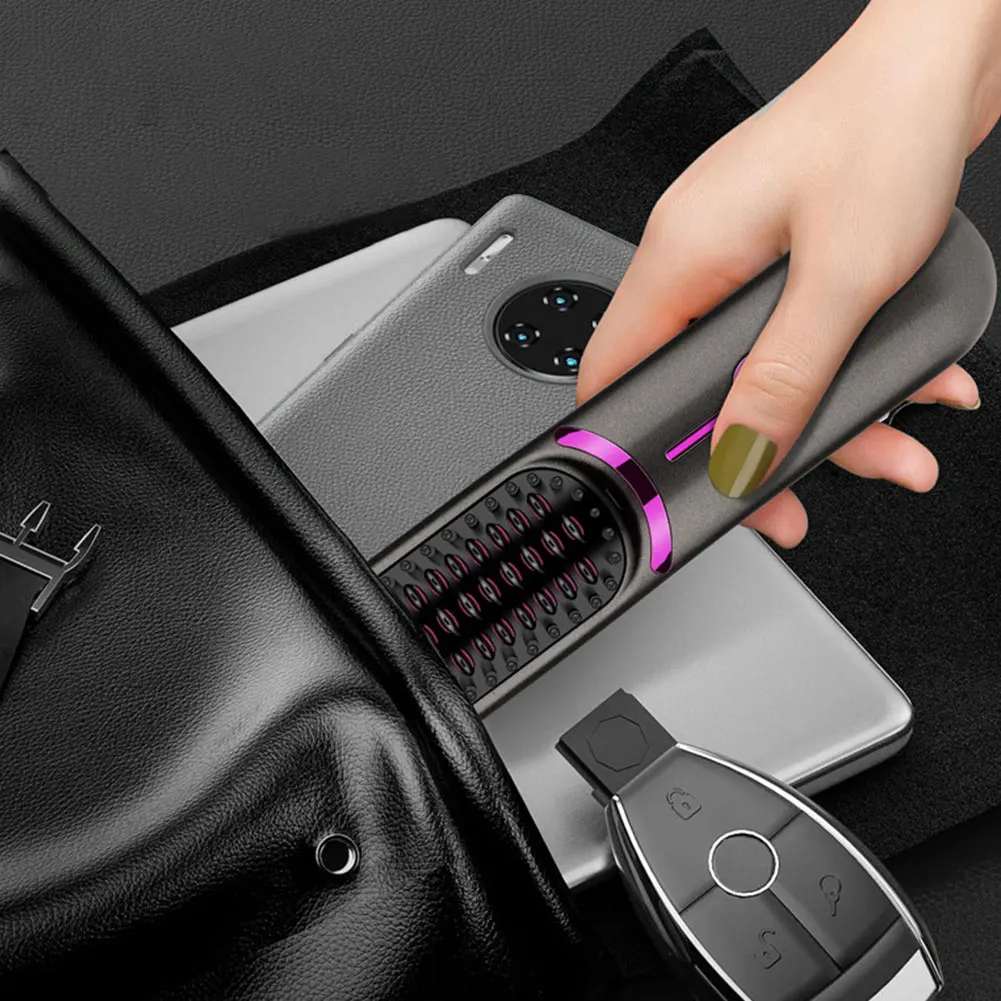 Wireless Hair Straightener USB Charging Hair Straightening Brush Anti-Scalding Portable Mini Hair Straightener Hair Styling Tool