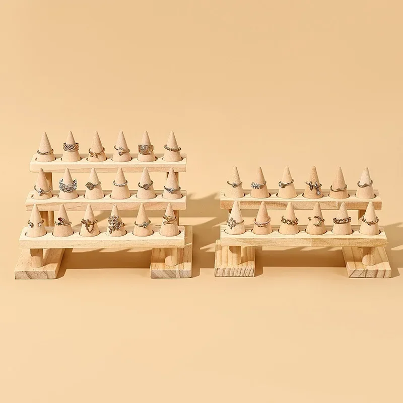 Simple Solid Wood Cone Ring Display Rack Jewelry Rack Ring Rack Display Jewelry Rack Live Stream Stall Props