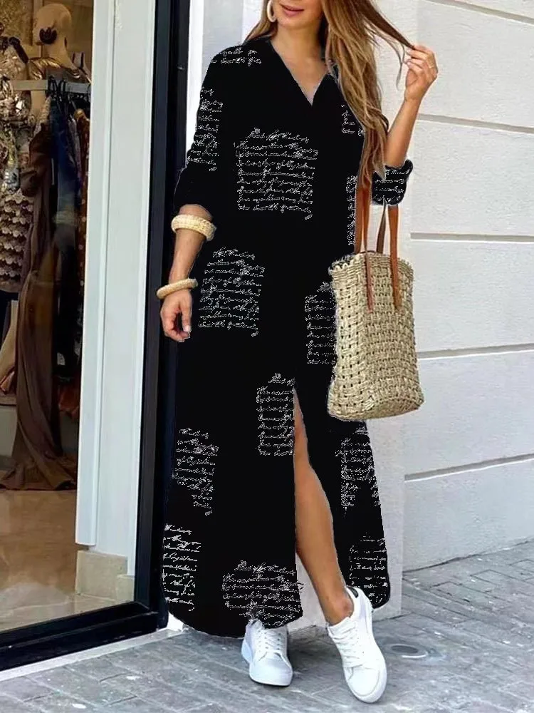 여성을위한 패션 프린트 셔츠 드레스 캐주얼 긴 소매 단추 루즈 드레스 Robe Femme Holiday streetwear 여성 의류 봄