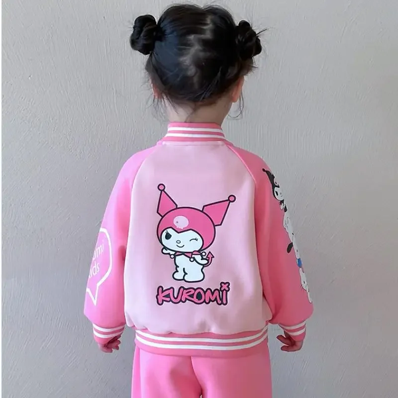 

Бейсбольная форма Kuromi для девочек в стиле аниме, брючный костюм, кавайный мультфильм, весенне-осенняя новая куртка Sanrio, модная повседневная спортивная милая куртка