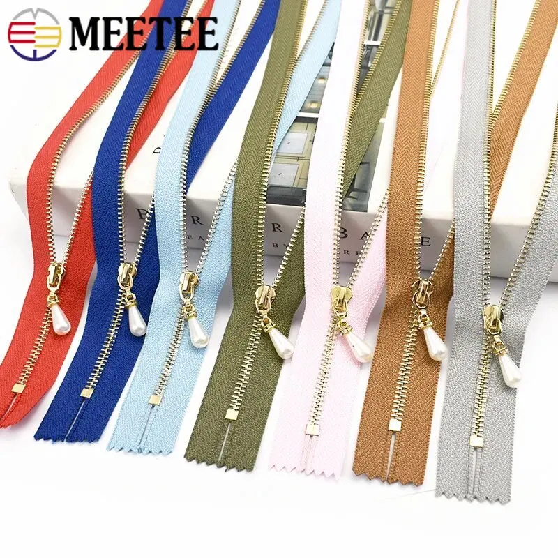 3Pcs Meetee 3# 15-70cm Metal Zippers Auto Lock Decor Zip Open/Close-End Zipper Bag Clothes Jacket Zips Repair Sewing Material