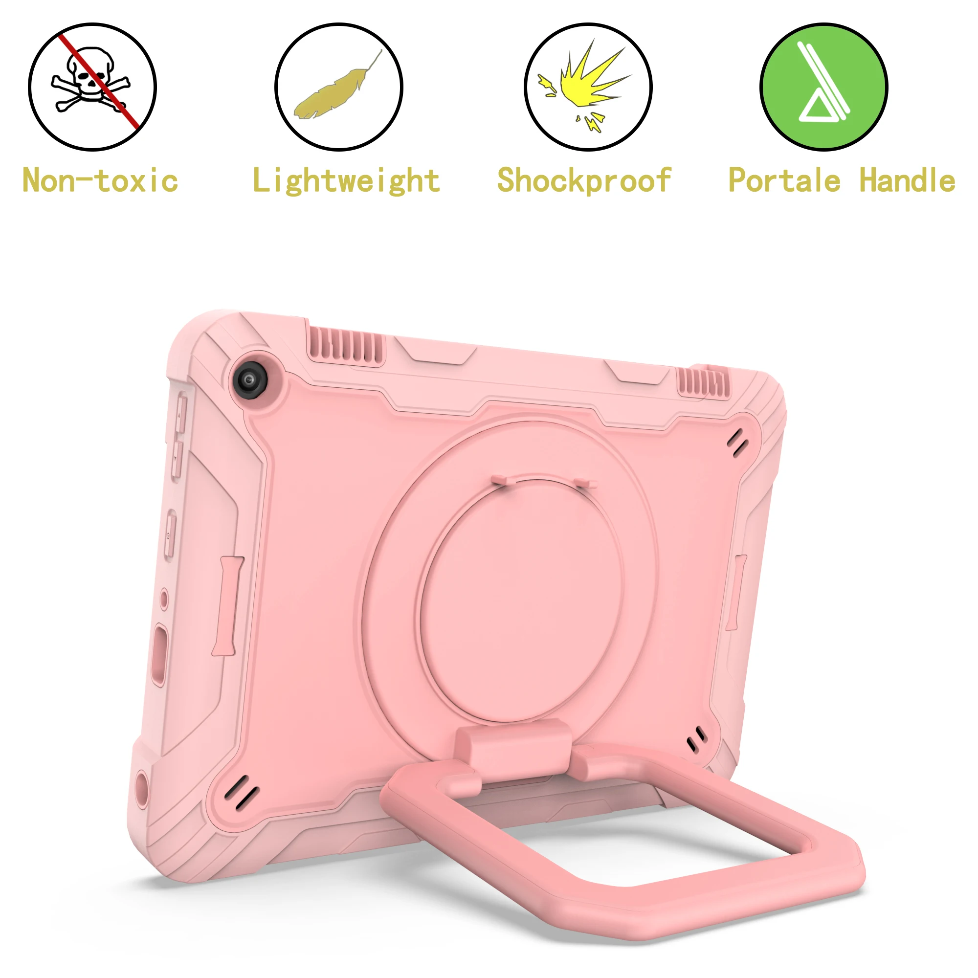 360 Rotating Case for Amazon Fire HD8 Plus 2020 10th Generation Handle Grip Stand Cover Shockproof Shoulder Strap Kids Funda # R view 4