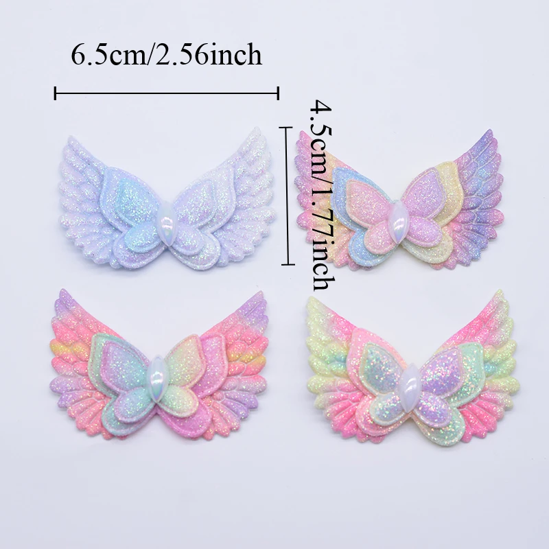 10Pcs 65*45mm Glitter Angel Wing Stick-on Butterfly Appliques Cupid Wing Fairy Wing for DIY Clothes Hat Headwear Decor Patches