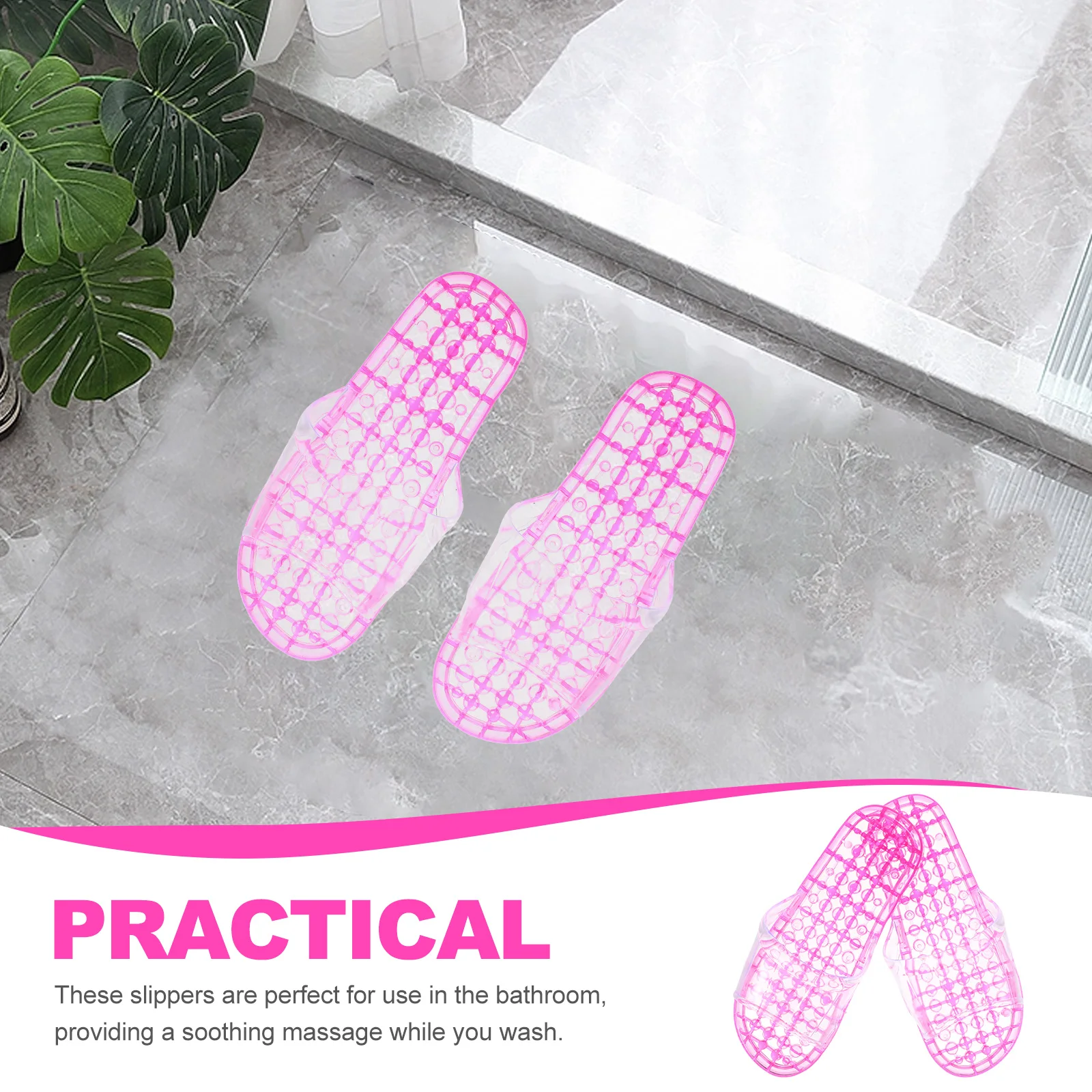 

Crystal Massage Slippers Shower Shoes Pink M Bath Dripping Hollow Summer Spa Beach Breathing Massaging Bathroom Home Use