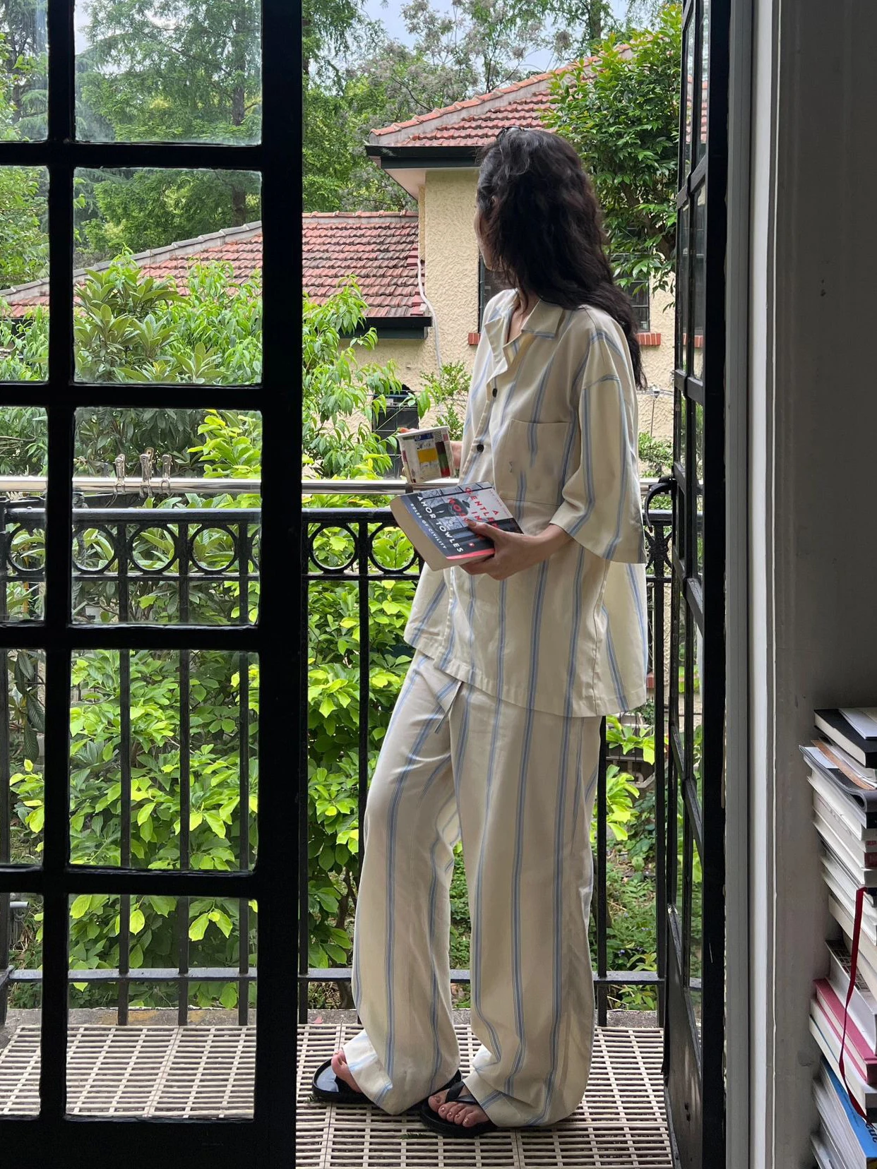 

Корейский Sle Long Sve Spwear, женский летний повседневный комплект домашней одежды, можно носить на улице, милый милый комплект на пуговицах