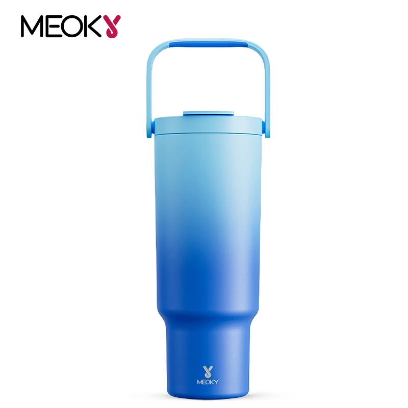 Meoky 40 Ounce Stainless Steel Insulated Travel Mug Tumbler Long-Lasting Temperature Retention, Blue Gradient Handle Car Cup