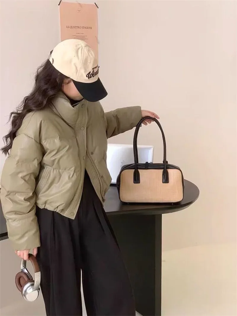 Winter Parkas Thick Bread Coat2026New Disposable PU Leather Down Cotton-Padded Jacket Women Short Warm Cotton Padded Coat Female