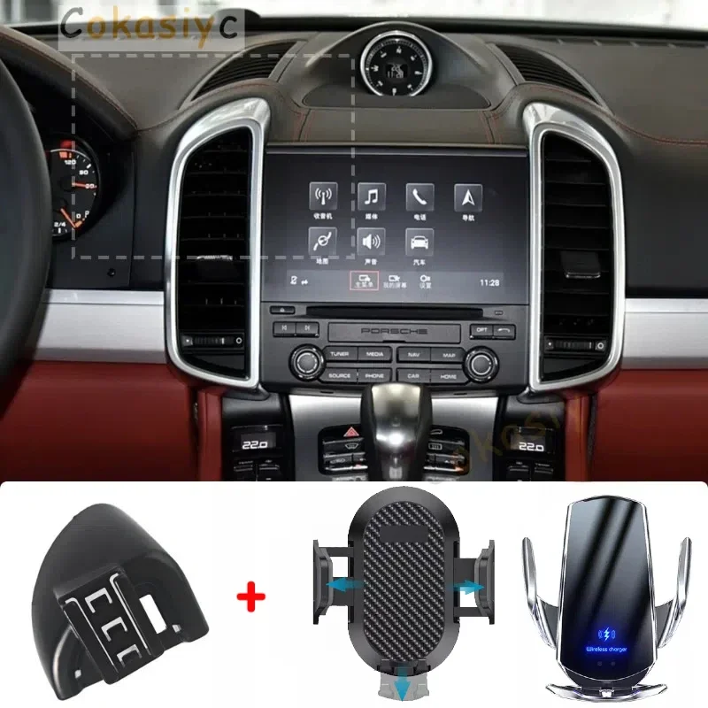 

Автомобильный держатель телефона для Porsche Cayenne 2016 2017, крепления для мобильных телефонов, автомобильная беспроводная зарядка, специальные аксессуары с фиксированной базой