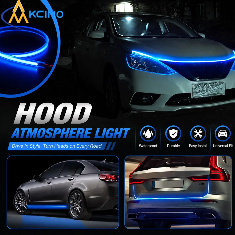 Flexible Car Bonnet LED Light Strip Dynamic Scan Startup Animation Engine Hood Day Running Light Waterproof Auto Decor