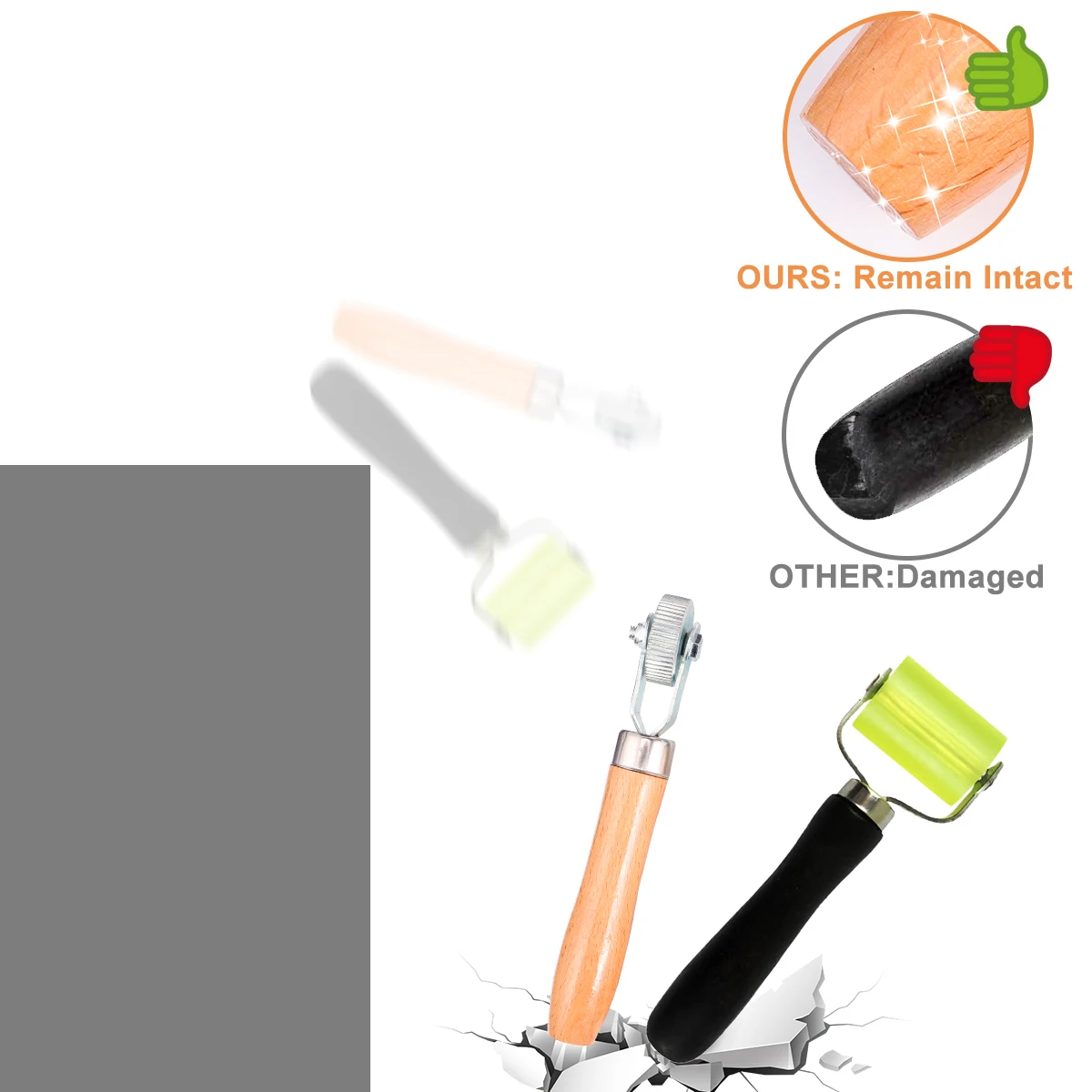 3pcs Compaction Roller Tire Repair Tool Auto Accessories Wooden Handle Metal Wheel Stitcher Car Tire 3mm 6mm 12mm High Hardness