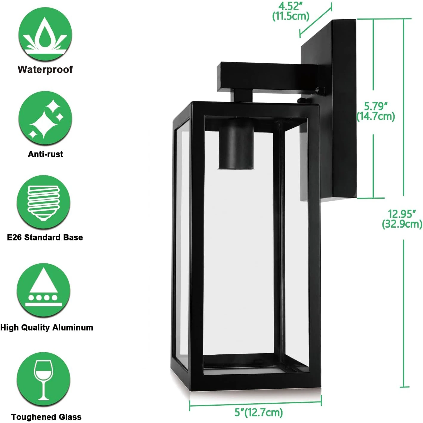 Imagem -06 - Lanterna de Parede Externa Luminária de Parede Externa à Prova Dágua Luz de Montagem em Parede Antiferrugem Preta com Lâmpada de Parede de Vidro Transparente