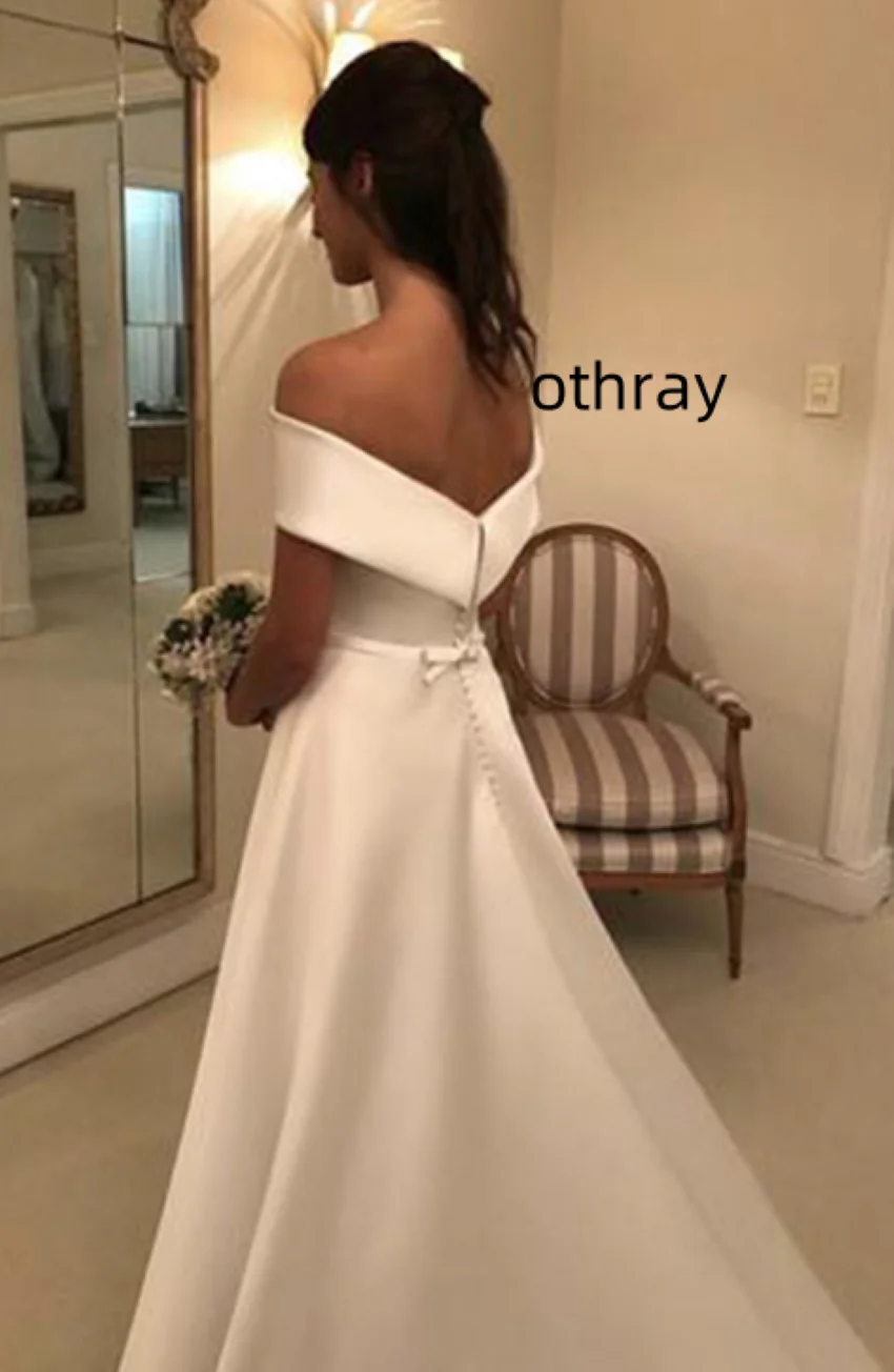Othray A-Line Floor-Length Button Off-The-Shoulder Hall Wedding Dress vestidos para mujer vestidos en oferta liquidación