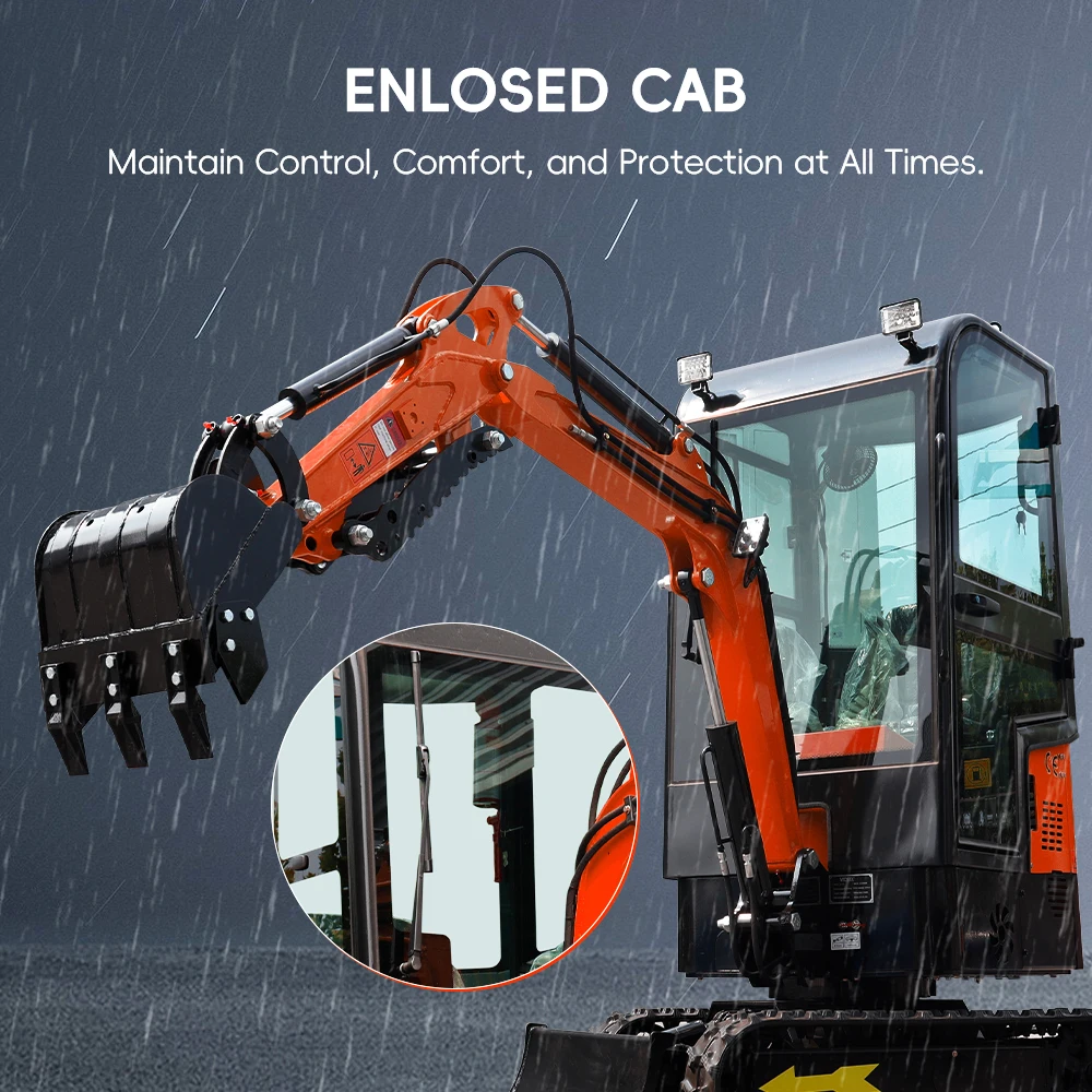 미국 재고 13.5HP 미니 굴삭기 1톤 크롤러 굴삭기(밀폐형 운전실 포함) Samll Digger Door to Door 배송