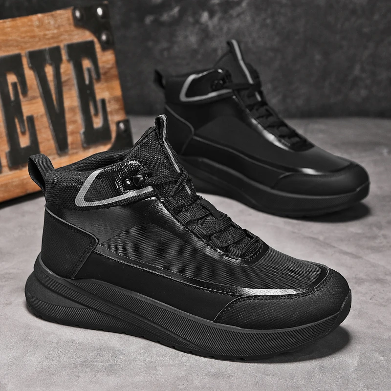 

Black High Top Trekking Shoes Men Sports Platform Hiking Sneakers Man Outdoor Anti-slip Men's Climbing Shoes zapatillas hombre