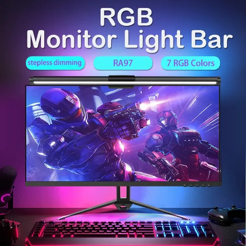 RGB Monitor Lightbar USB Stepless Dimming Computer Hanging Lamp Eye-Care Monitor Gaming PC Light Bar Curved Screen Light Fixture