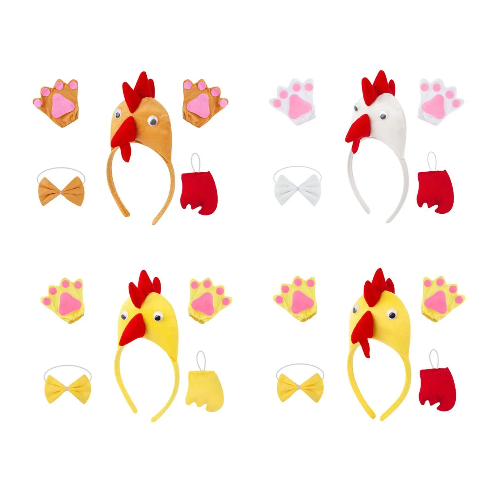 

Chicken 3D Animal Costume for Kids Chick Headband Bowtie Tail Gloves Set for Holiday Birthday Cosplay Halloween Thanksgiving