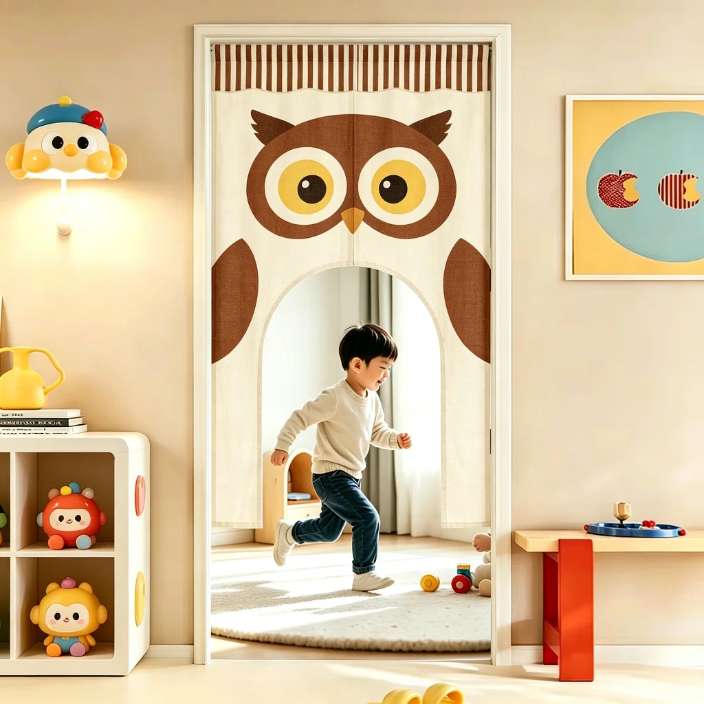 VIKAMA Ice Cream Arched Half Door Curtain Kids Room Bedroom Nursery Cotton Linen Short Curtain Privacy Partition Decor